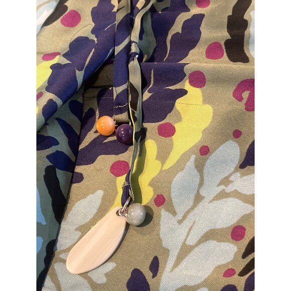 Zara Floral Patterned Womens Pants With Drawstring & Beaded Accents M - Picture 4 of 10